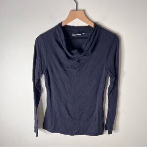 Foil Navy Blue Merino Wool Long Sleeve Cowl Neck Top small Baselayer